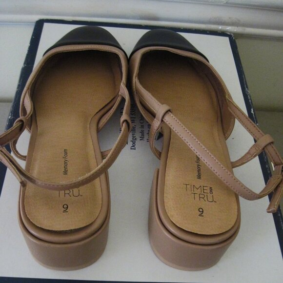 TIME & TUE Women Bro/Black Size 9-Shoes Faux Leather-Memory Foam-Strap Open Back - Picture 3 of 9
